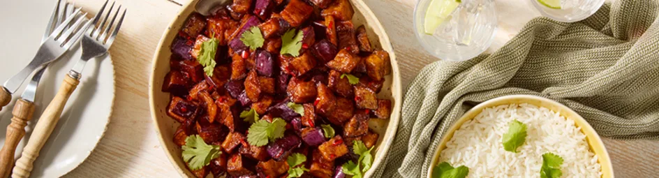 Sticky aubergine met rijst