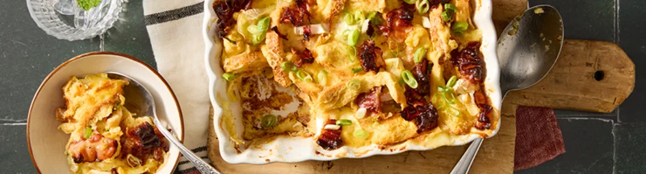 Broodpudding met bacon en brie