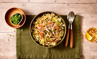 Spaghetti met gerookte makreel