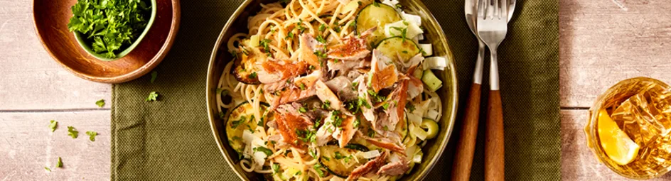 Spaghetti met gerookte makreel