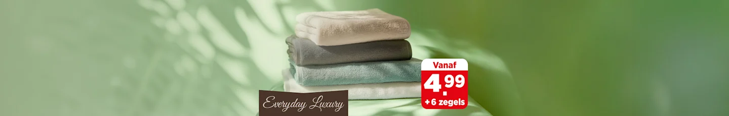 Everyday Luxury handdoeken van PLUS. Vanaf 4.99 + 6 zegels.