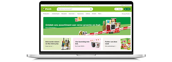 Visuele uitleg van stap 1 van het online bestellen van boodschappen bij PLUS.