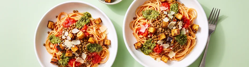 Pasta met aubergine en tomatensaus