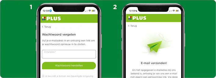 Nieuw wachtwoord instellen stap 1 en 2.