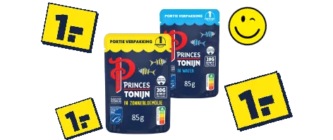 Princes tonijn portieverpakkingen voor 1 euro. Geldig van 7 t/m 13 oktober