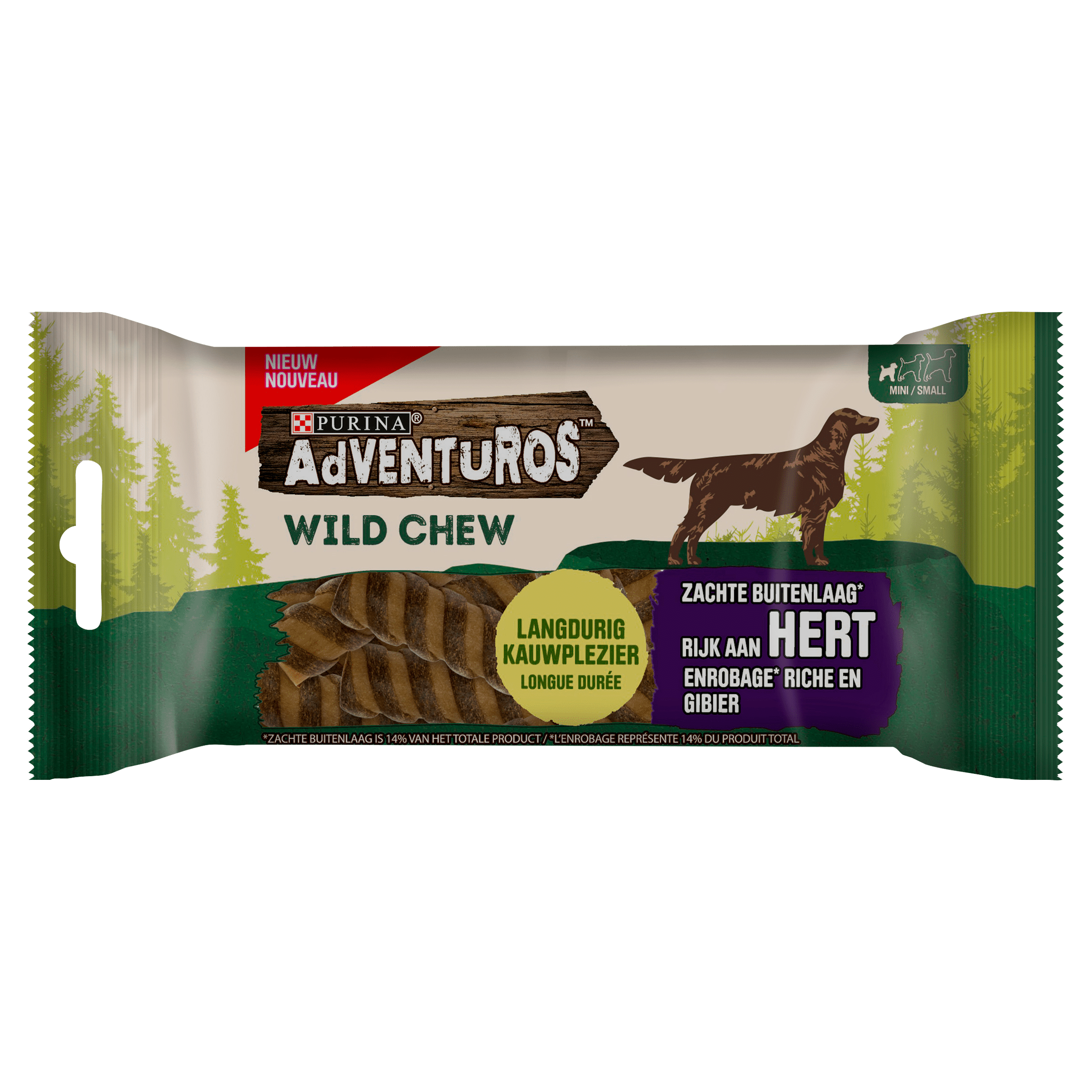 Adventuros Wild Chew Hondensnacks Small Met Hert Per Zak G