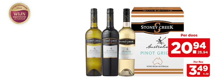 Stoney Creek Chardonnay Semillon, Pinot Grigio en Shiraz Grenache & Petit Verdot