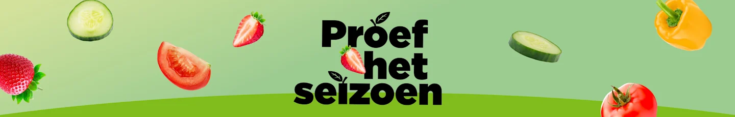 Aardbeien, tomaten, komkommer en paprika in het seizoen.