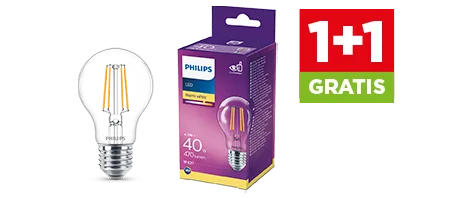 Philips lampen 1+1 gratis. Geldig van 14 t/m 20 oktober