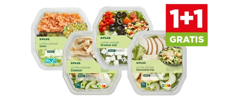 Lichte salades 1+1 gratis. Geldig van 29 juli t/m 4 augustus