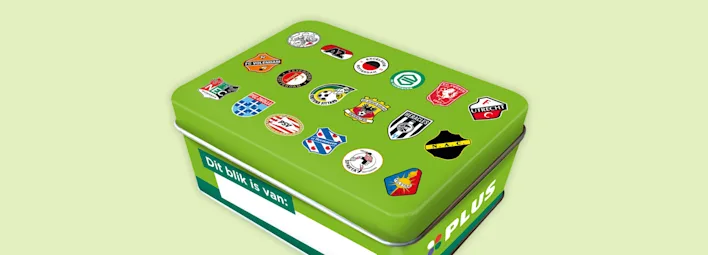 Het bewaarblik van de Voetbalplaatjes campagne