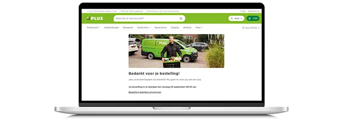 Visuele uitleg van stap 9 van het online bestellen van boodschappen bij PLUS.