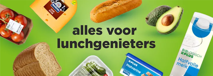 Producten voor een zakelijke lunch, zoals kaas, avocado's, melk, etc.