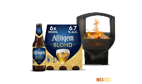 Maak kans op een Affligem Vuurkorf bij aankoop van 1 sixpack. De actie is geldig van 24 november t/m 9 december.