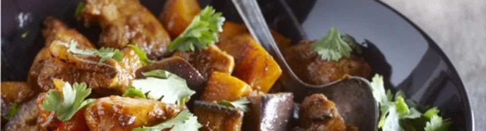 Roergebakken kipfilet met pompoen en aubergine