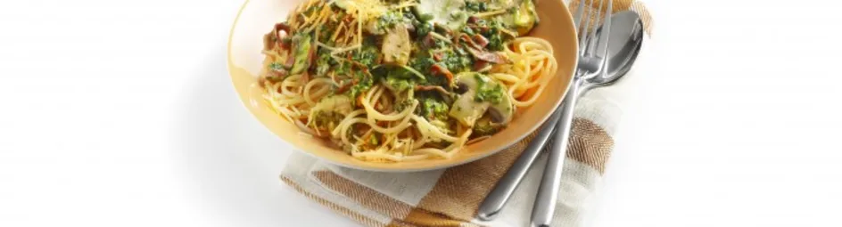 Spaghetti met spinazie en chorizo