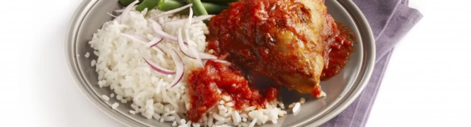 Kip piripiri met rijst en sperziebonen