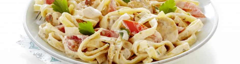 Pasta met kip, groenten en Paturain