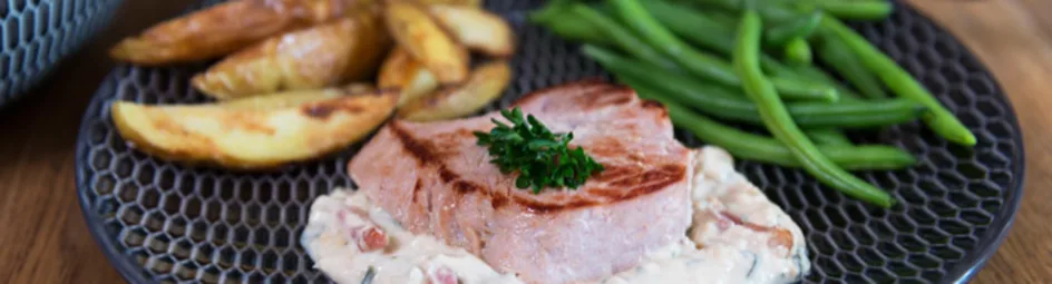 Varkensoester met sperzieboontjes en aardappeltjes