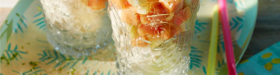 Frozen bananasorbet met exotisch fruit en kokos