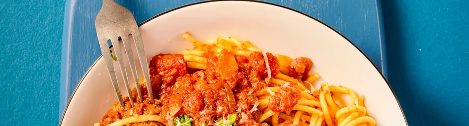 Spaghetti met balletjes in tomatensaus