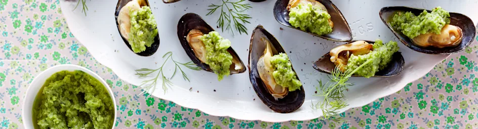 Mosselen met tuinbonenpesto