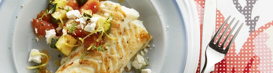 Kabeljauw met courgette, tomaat en feta