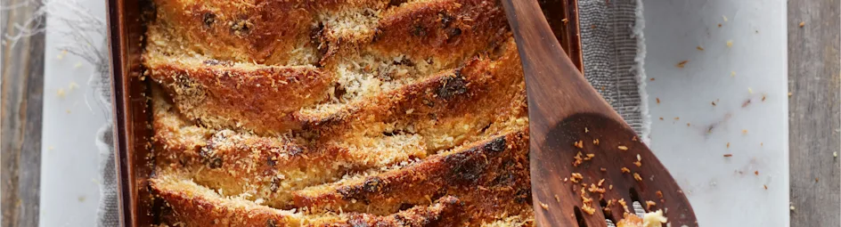 Bread & butter pudding met kokosmelk