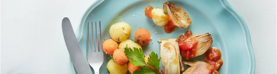 Varkenshaasmedaillons met sinaasappel-tomatensaus