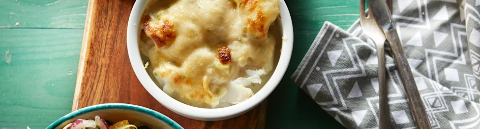 Visgratin met sinaasappel-venkelsalade