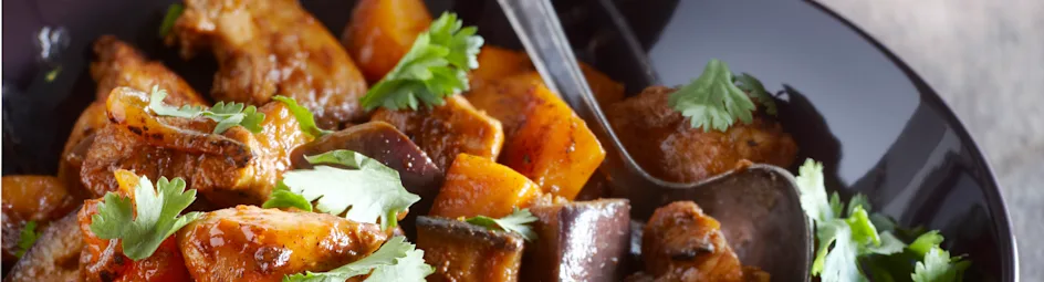 Roergebakken kipfilet met pompoen en aubergine