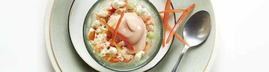 Bloemkooltabouleh met krab en garnalen