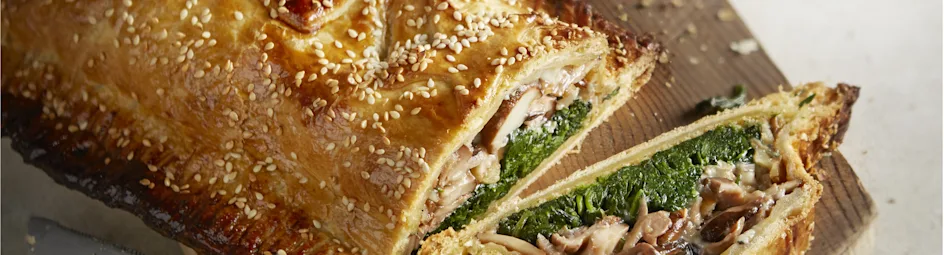 Wellington met paddenstoelen, walnoten en blauwe kaas