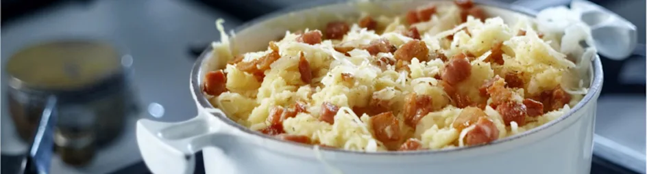 Zuurkoolstamppot met spekjes recept