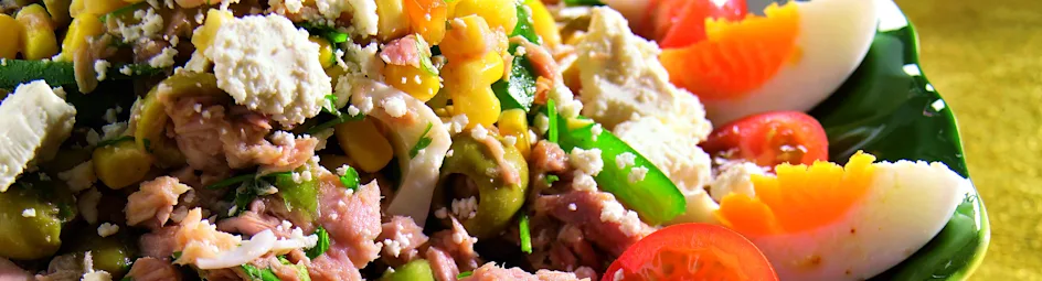 Tonijnsalade met knoflook-korianderdressing