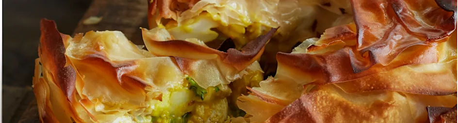 Krokante kalkoenpie met bloemkool en broccoli