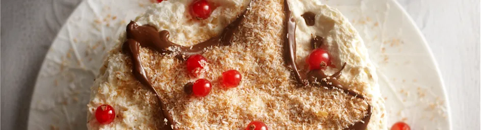 Krokant roomijstaartje met kokos en warme espressosaus