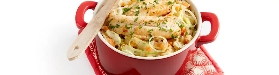 Hutspot met prei en gebakken vis