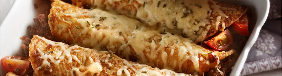 Gevulde volkorenpannenkoek met gehakt en rozemarijn