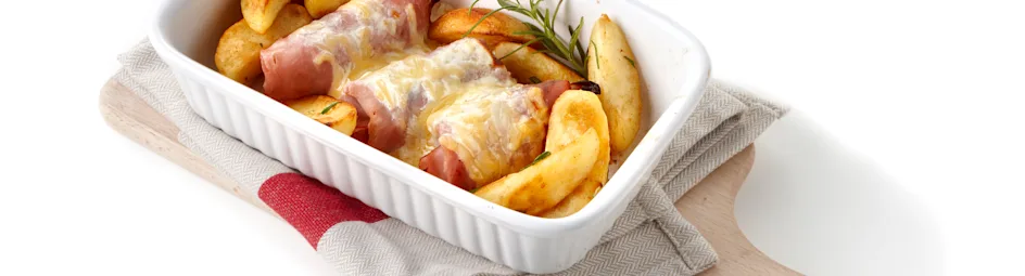 Gevulde hamrolletjes met rozemarijnaardappels