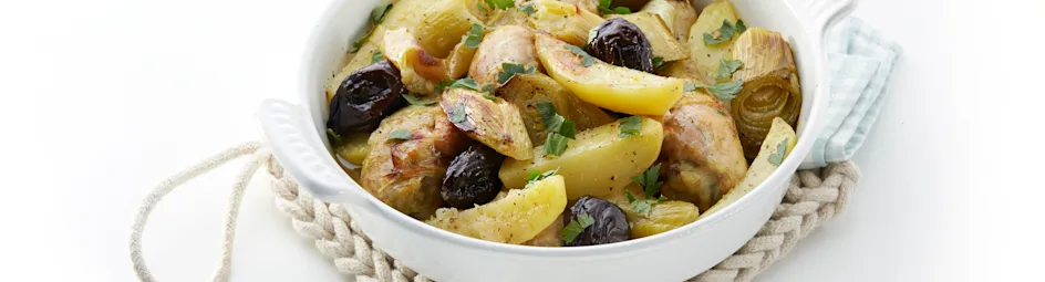 Drumsticks met prei en pruimen