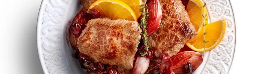 Biefstuk met gekonfijte sjalotjes en cranberry's