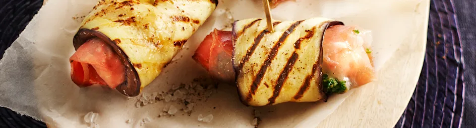 Auberginerolletjes met ham en mozzarella