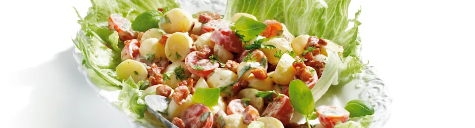 Krieltjessalade met kruiden en spekjes