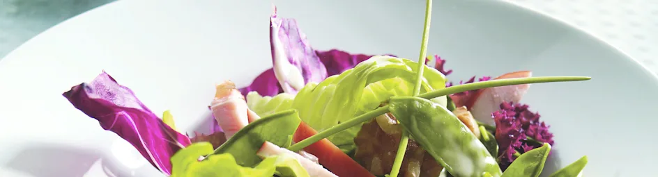 Groene salade met peultjes en gerookte kip