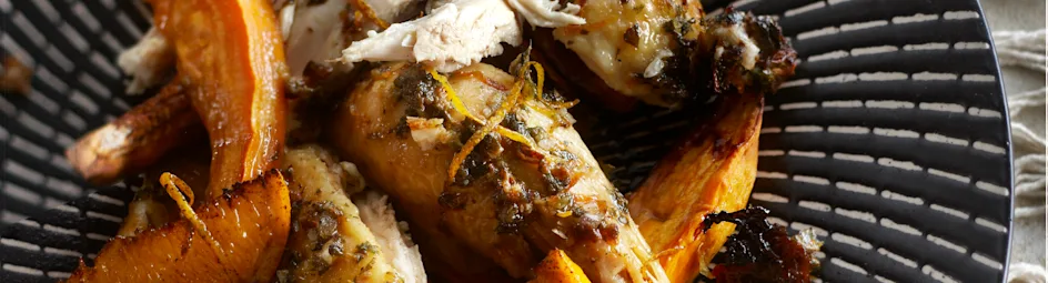 Geroosterde kip met sinaasappel en zoete aardappel