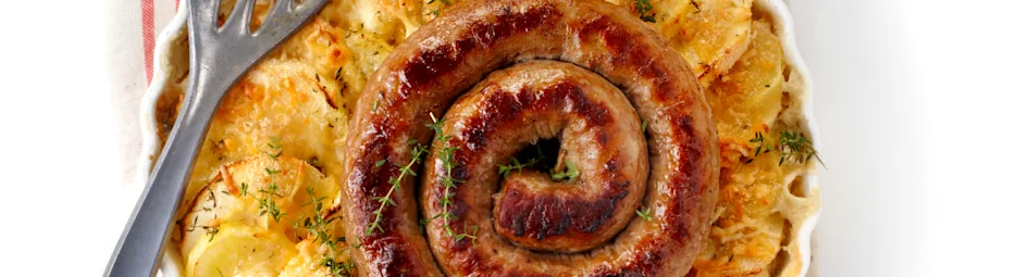 Gegratineerde 'hete bliksem' met verse worst