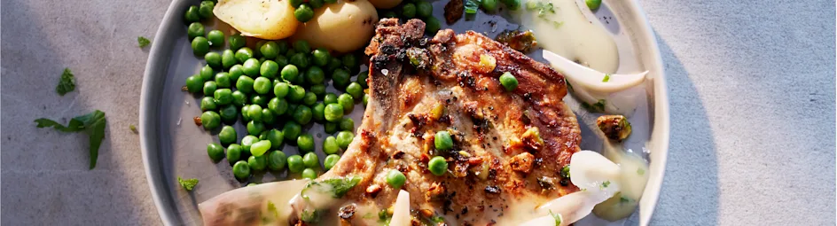 Ribkarbonade met munt en pistache