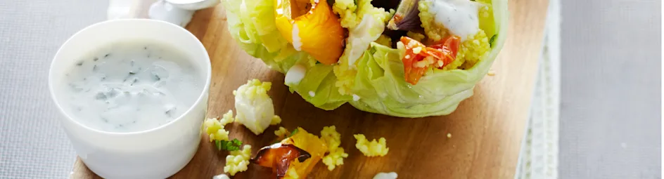 Couscous met gegrilde groenten en frisse yoghurtsaus