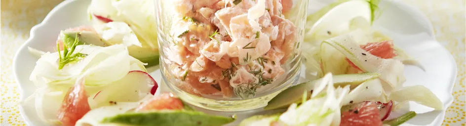 Venkelsalade met grapefruit en zalmrillettes